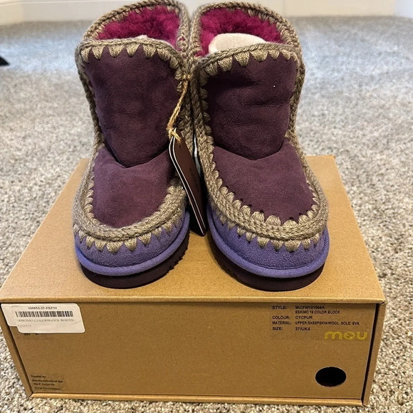 mou mou Colorblock Eskimo Shearling Boots, Style MU.FW101066A, Size 37, New - Picture 9 of 10